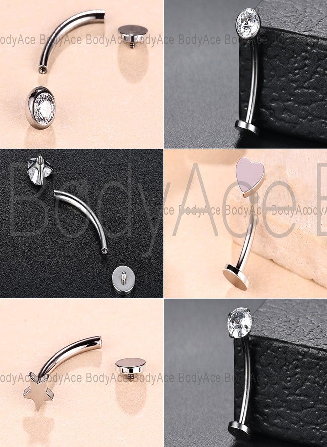 BodyAce 14G Floating Belly Button Rings Surgical Steel Curved Navel Ring Cubic Zirconia Long Bars Internally Threaded Flat Back Piercing Barbells 6/8/10/12/14MM [1.6mm=14G,BL:6mm] - Image 4